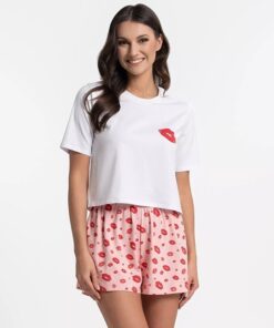 Piżama damska Moraj krótki rękaw i krótkie spodenki róż buziaki