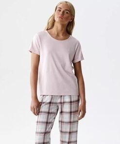 Piżama damska Atlantic krótki rękaw długie spodnie pudrowa