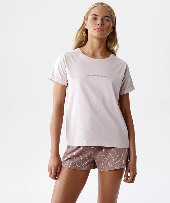 Piżama damska Atlantic Bawełniana krótkie spodenki pudrowy