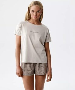 Piżama damska Atlantic Bawełniana krótkie spodenki skalny beż