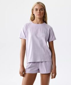 Piżama damska Atlantic 100% bawełna krótkie spodnie liliowa