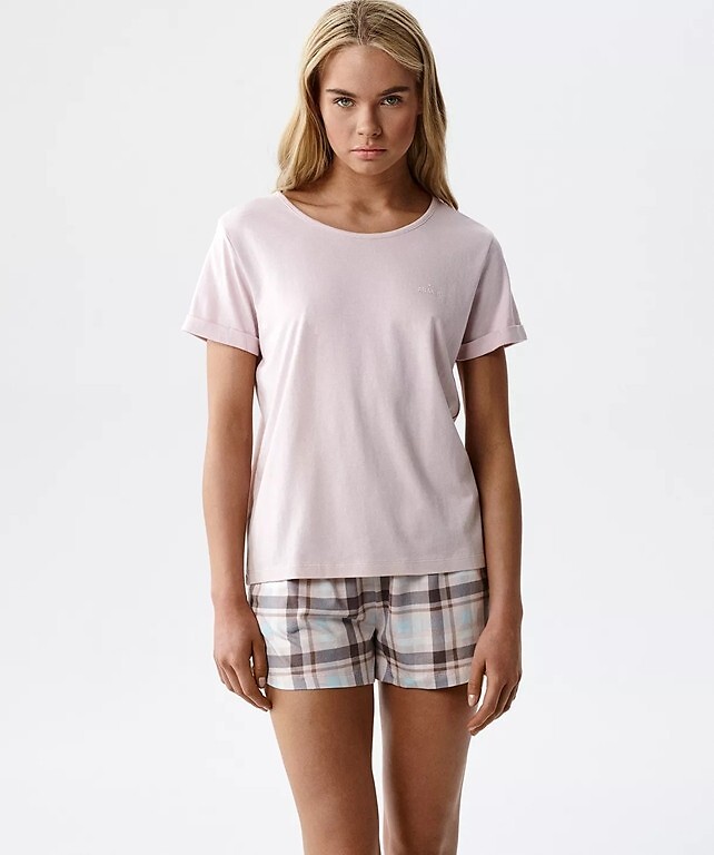 Piżama damska Atlantic krótki rękawek krótkie spodenki pudrowa