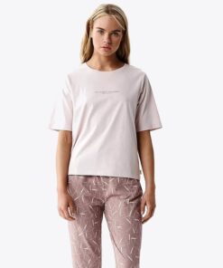 Piżama damska Atlantic krótki rękaw spodnie 3/4 pudrowa