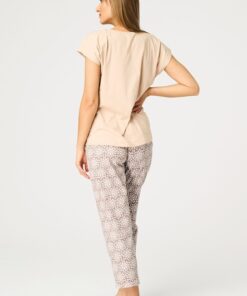 Alternative view of Piżama damska KEY krótki rękaw spodnie 7/8 mocca beżowa