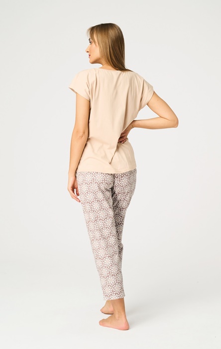 Piżama damska KEY krótki rękaw spodnie 7/8 mocca beżowa - obrazek 2