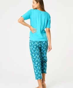Alternative view of Piżama damska KEY krótki rękaw spodnie 7/8 turkusowa