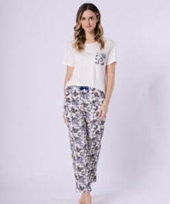 Alternative view of Piżama damska M-max Leveza krótki rękaw długie spodnie ecru