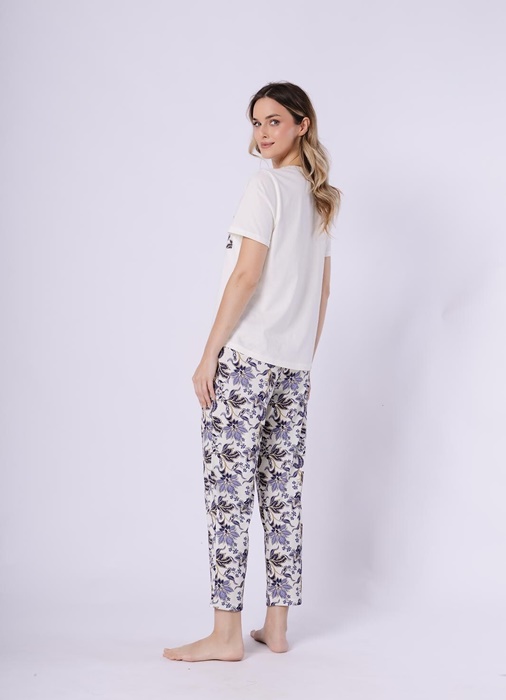 Piżama damska M-max Leveza krótki rękaw długie spodnie ecru - obrazek 6