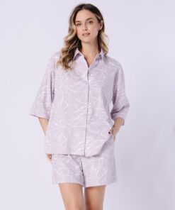 Piżama damska M-max Leveza krótkie spodenki rozpinana liliowa