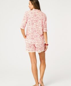 Alternative view of Piżama damska KEY Bawełna Rozpinana Krótkie spodnie ecru róż