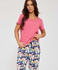 Piżama damska Cornette krótki rękaw długie kolorowe spodnie