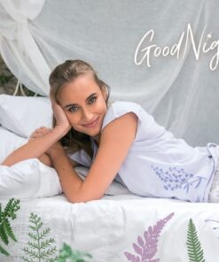 Alternative view of Piżama damska KEY krótki rękaw spodnie 3/4 swobodne ecru fiolet