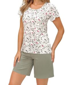 Piżama damska Donna krótki rękaw krótkie spodnie ecru khaki