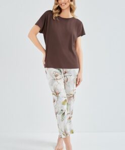 Alternative view of Piżama damska Taro krótki rękaw spodnie 7/8 w kwiaty czekolada
