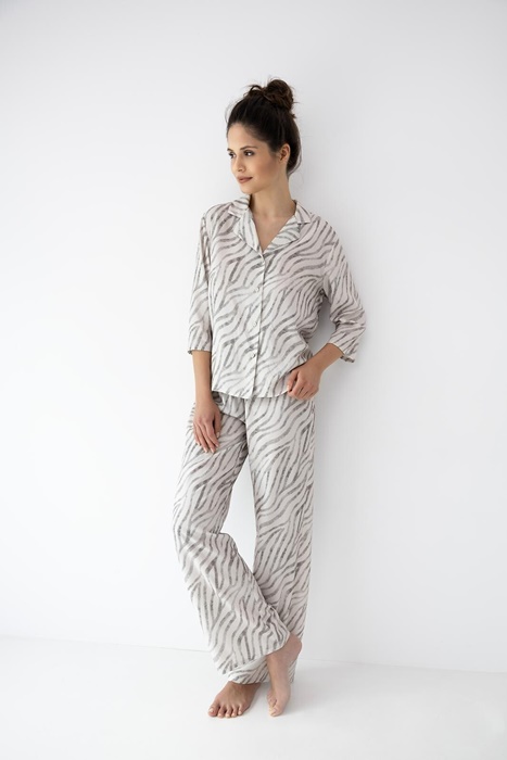 Ekskluzywna Piżama damska Sensis rozpinana rękaw 7/8 Premium pasy beż - obrazek 8