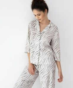 Ekskluzywna Piżama damska Sensis rozpinana rękaw 7/8 Premium pasy beż