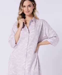 Koszula nocna Leveza rękaw 3/4 całkowicie Rozpinana liliowa