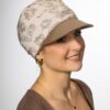 Turban Ariela Zestaw turban beż kwiaty + daszek kawowy