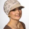 Turban Ariela Zestaw turban beż kwiaty + daszek jasny beż