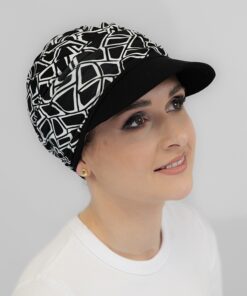 Turban Ariela Zestaw turban czarne cętki + daszek czarny