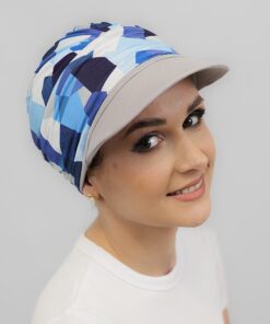Turban Ariela Zestaw turban niebieski mix + daszek szary