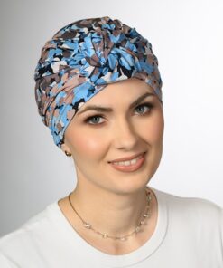 Turban Dorota z supłem – szaro niebieskie plamki