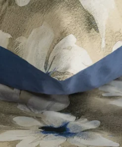 Alternative view of Pościel bawełniana Satynowa beżowo niebieska w piękne kwiaty 100% bawełna