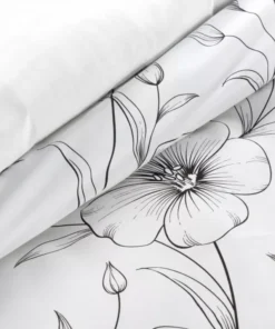 Alternative view of Biała pościel bawełniana Satynowa w subtelne eleganckie czarne kwiaty