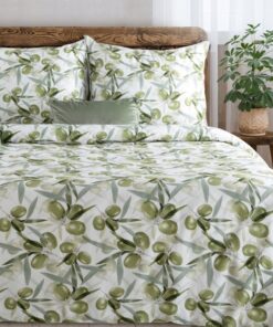 Biała pościel w zielone oliwki – 100% bawełna Satyna Polska pościel