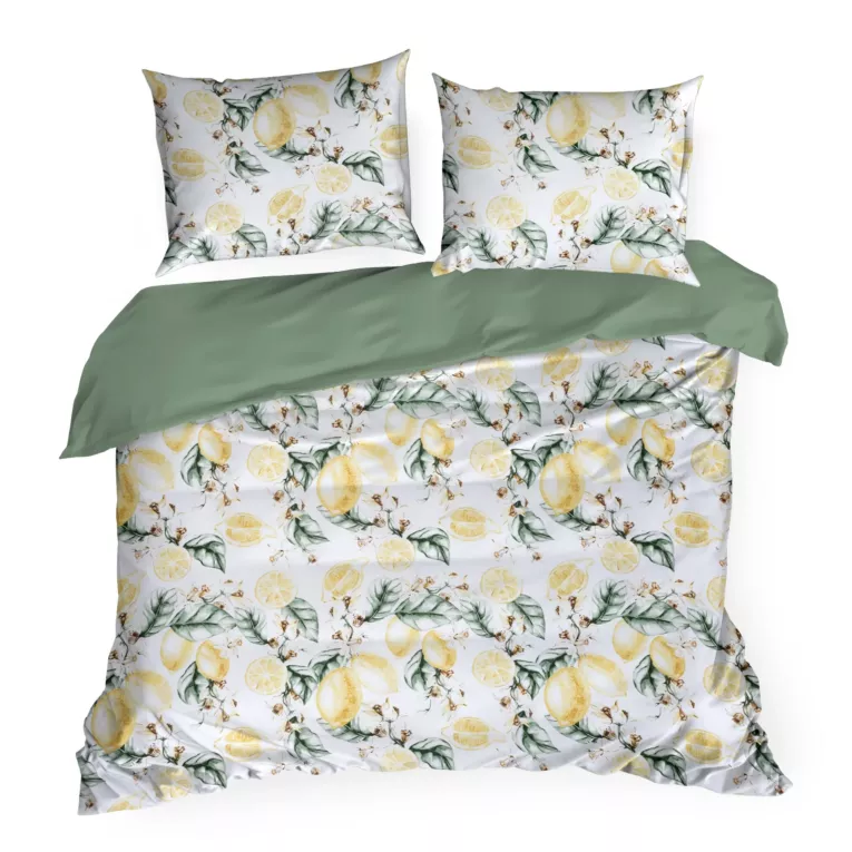 Biało zielona pościel w żółte cytryny z satyny bawełnianej Polska - obrazek 4