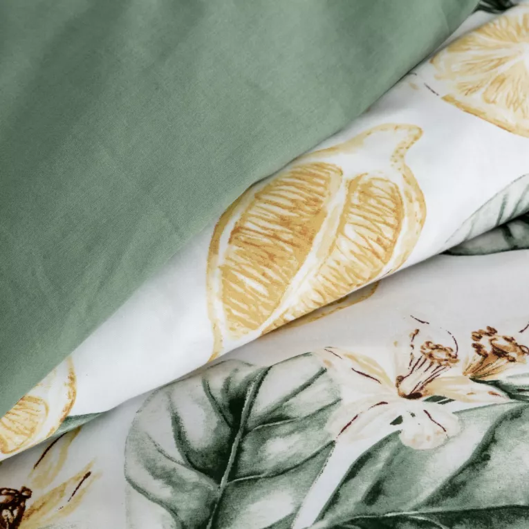 Biało zielona pościel w żółte cytryny z satyny bawełnianej Polska - obrazek 2