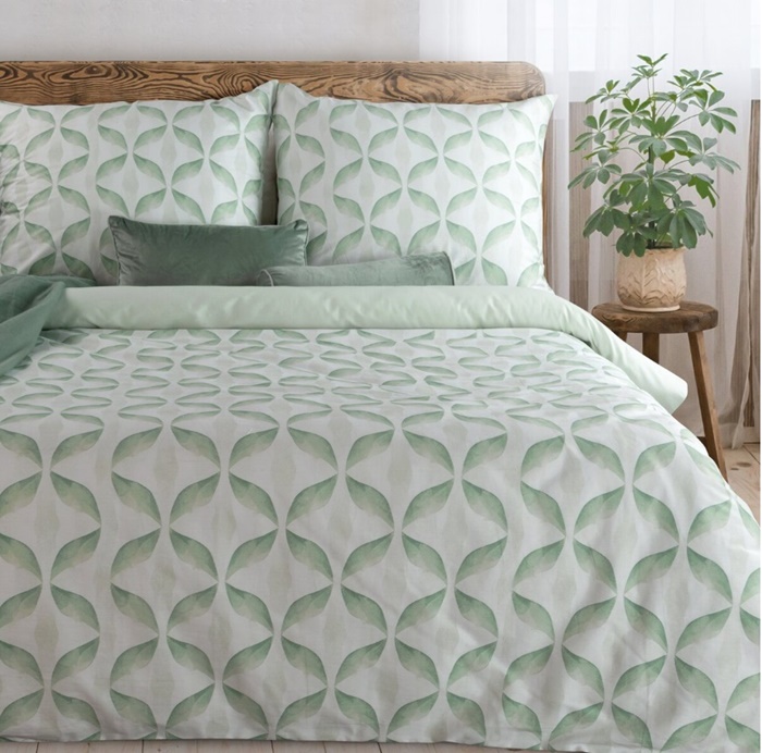 Pościel bawełniana Satynowa miękka Polska w kolorze biało miętowym