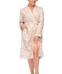 Alternative view of Cienki Szlafrok damski Bawełniany Martel za kolana beżowy wzór