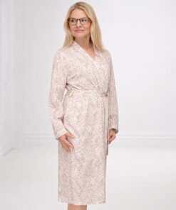 Cienki Szlafrok damski Bawełniany Martel za kolana beżowy wzór