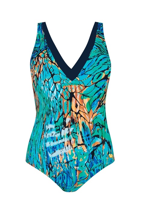 Jednoczęściowy kostium kąpielowy BEZ fiszbin granat turkus - obrazek 3