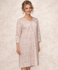 Koszula nocna Martel rozpinana góra rękaw 7/8 beżowa