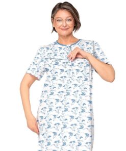 Koszula nocna do szpitala Martel rozpinana krótki rękaw niebieska