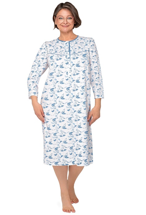 Koszula nocna do szpitala Martel rozpinana rękaw 3/4 niebieska - obrazek 2