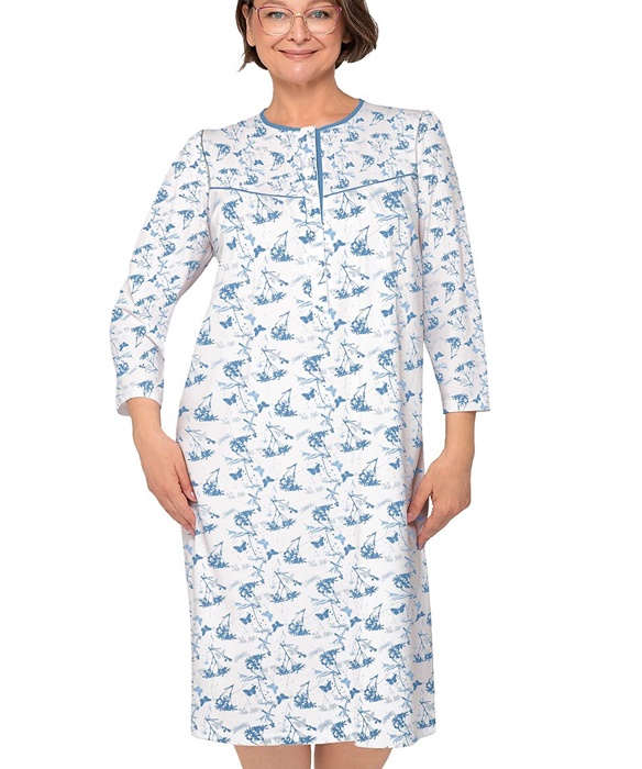 Koszula nocna do szpitala Martel rozpinana rękaw 3/4 niebieska
