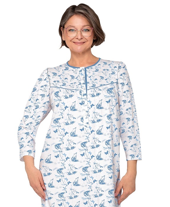 Koszula nocna do szpitala Martel rozpinana rękaw 3/4 niebieska - obrazek 3