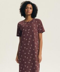 Koszula nocna Henderson 100% Bawełniana brąz w truskawki