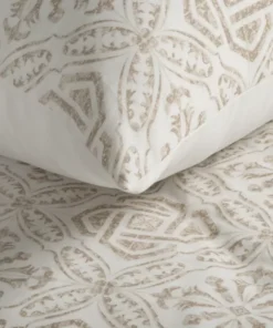 Alternative view of Biało beżowa pościel w elegancki ornamentowy wzór – Pościel Polska z satyny bawełnianej