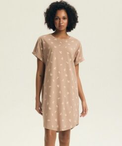 Koszula nocna Henderson krótki rękaw 100% bawełna jasna kawa