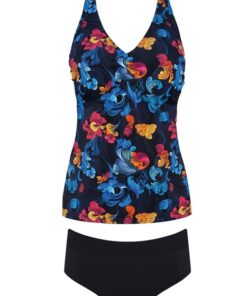 Alternative view of Dwuczęściowy kostium kąpielowy BEZ fiszbin tankini czarny niebieski