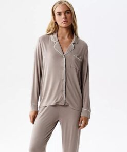 Piżama damska Atlantic długi rękaw lejący materiał rozpinana skalny