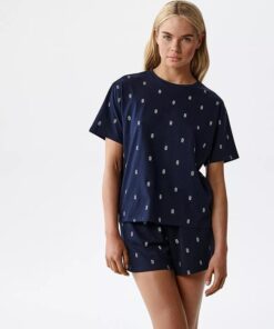 Piżama damska Atlantic krótki rękaw krótkie spodenki granatowa
