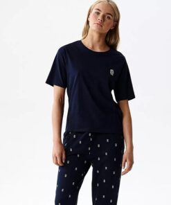 Piżama damska bawełniana Atlantic krótki rękaw spodnie 3/4 granat