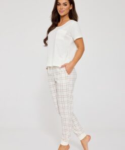 Alternative view of Piżama damska Cornette krótki rękaw długie spodnie krata ecru