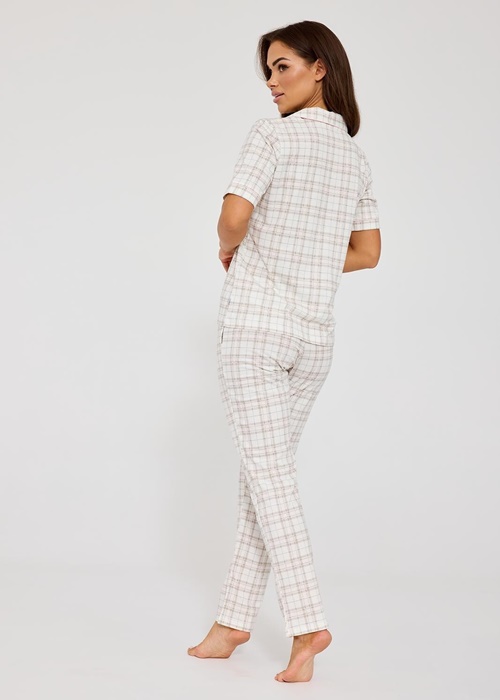 Piżama damska Cornette krótki rękaw Rozpinana koszulka ecru krata - obrazek 4