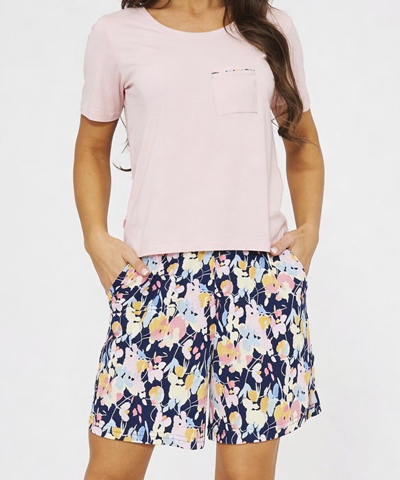 Piżama damska Cornette krótki rękaw krótkie spodenki róż granat